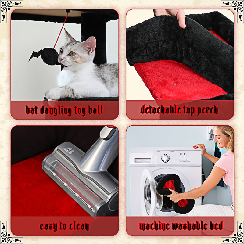 Gothic Black and Red Sisal Cat Tree with Hammock