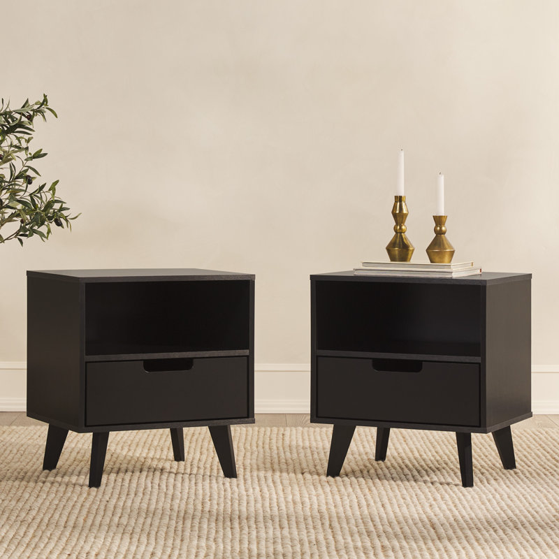 Merrylee 1-Drawer Nightstands with Open Cubby, Black