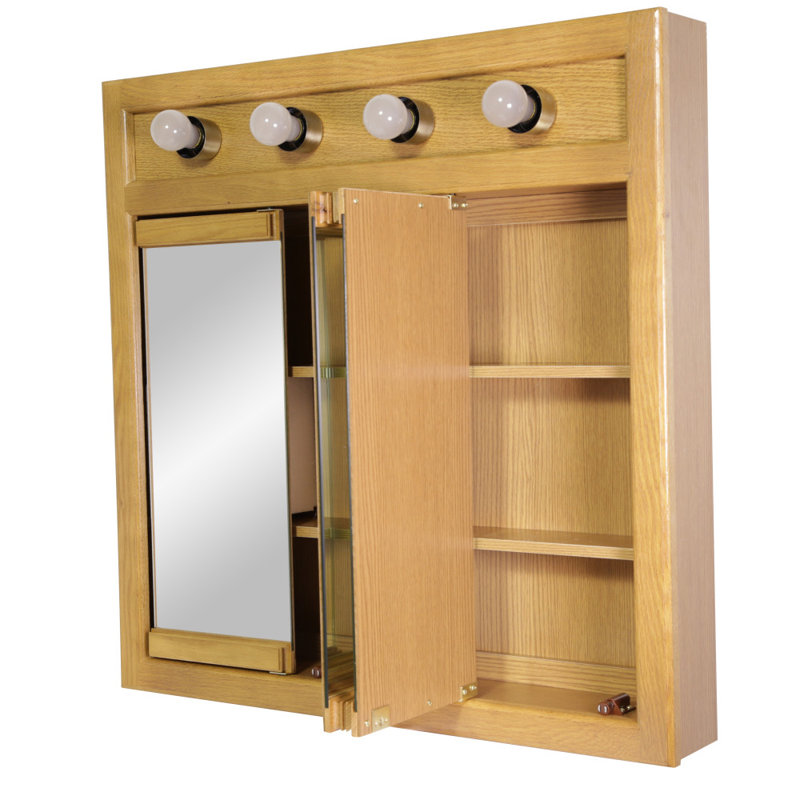 Bathroom Medicine Cabinet, Wall Mounted, Mirror, 30" H x 30" W x 5.13" D, Nutmeg Oak