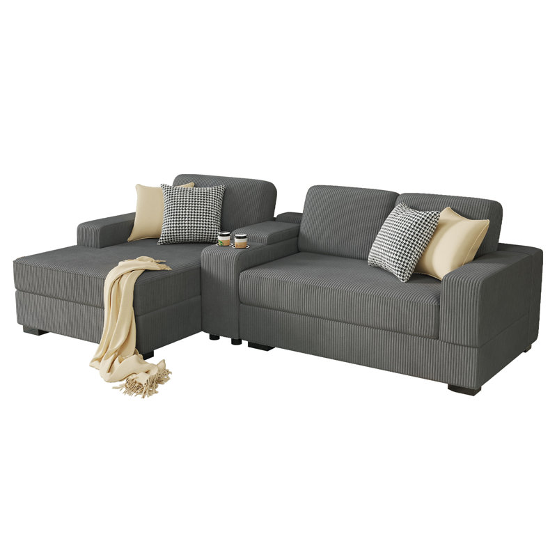Canapé en forme de L de 106 pouces, canapé surdimensionné avec console de rangement et prise de charge, canapé de chaise longue faisant face à la gauche - canapé confortable gris