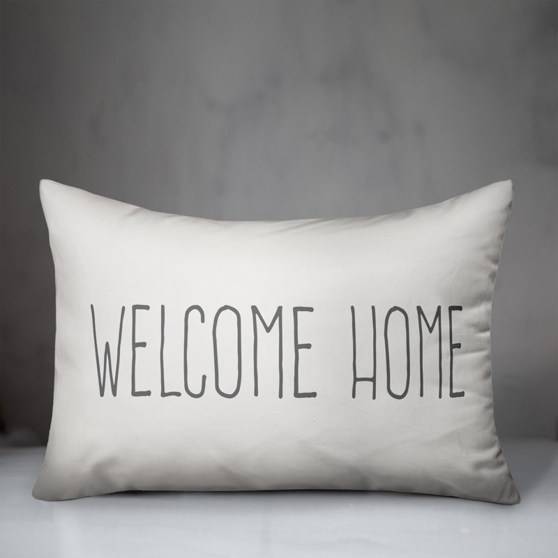  Welcome Home Indoor/Outdoor Lumbar Pillow, White/Gray