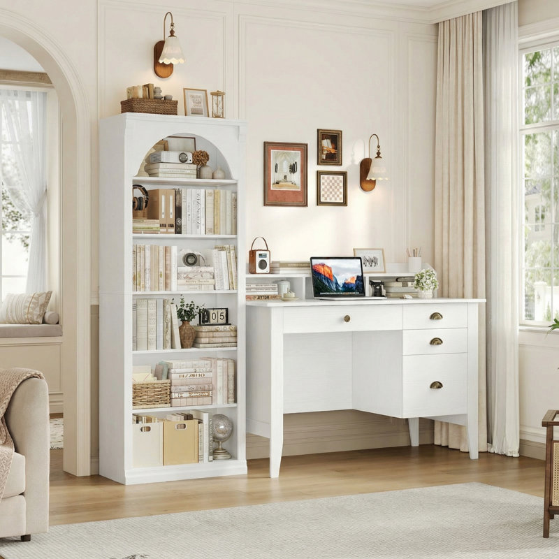 2 - Piece Office Set, Complete Home Office Suite, Computer Desk & 6-shelf Bookcase, Cable Management
