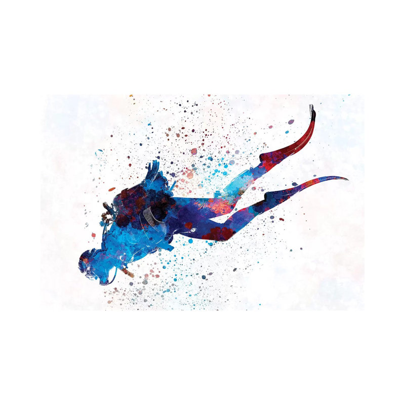 Scuba Diver In Watercolour III by Paul Rommer - Wrapped Canvas Painting, 66.04 cm H x 45.72 cm W
