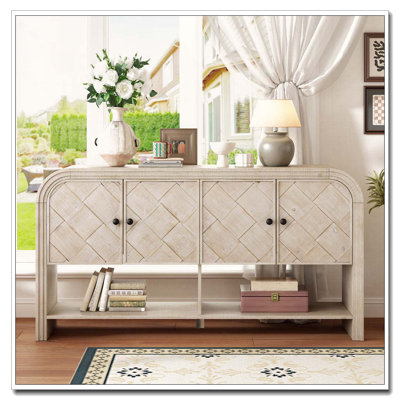 console table with Woven Wood Slats
