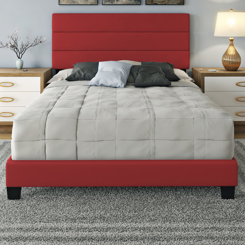 Piedmont Light Faux Leather Queen Platform Bed with Tufted Headboard