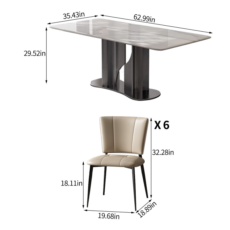 Modern Rectangle FauxMarble Round Dining Table Set, 29.52"H x 62.99"L x 35.43"W