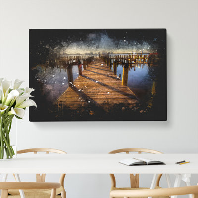 Jetty Over The Lake Paint Splash - Wrapped Canvas Print