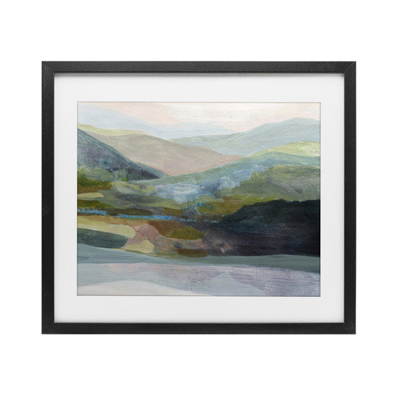 «Misty Morning Mountain», reproduction encadrée sous verre, conception de Farren Lee, H 17 po x l 21 po, Cadre noir minuit
