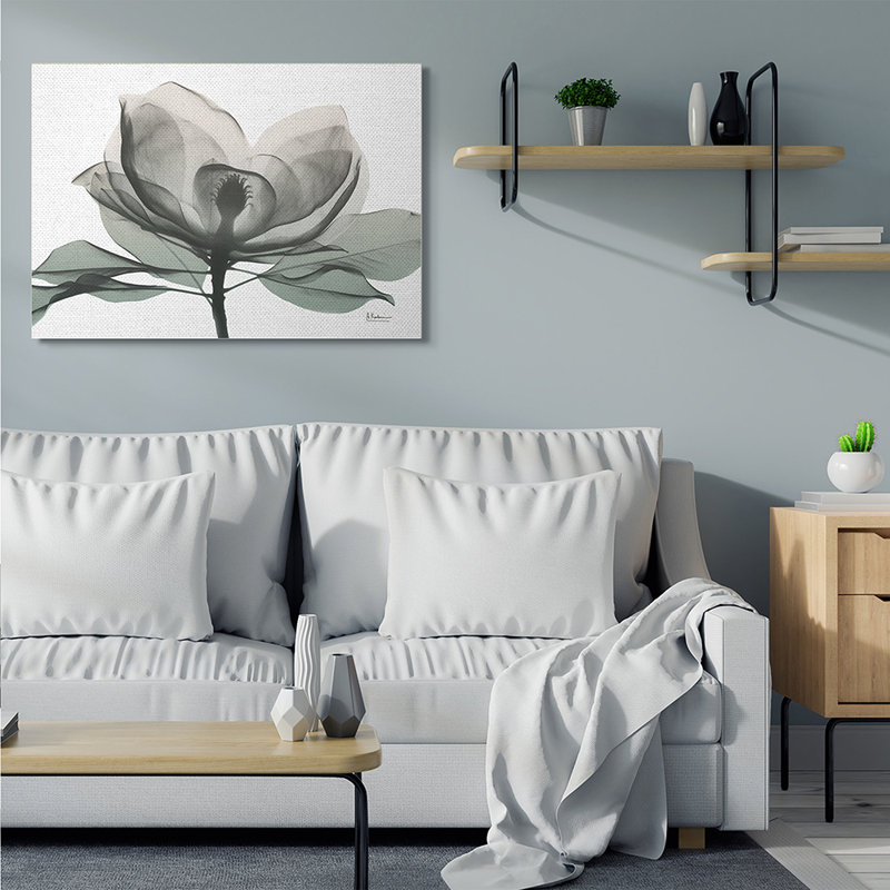 «White Magnolia Flower White Green Silhouette» par Albert Koetsier - impression d'art graphique, H 36 po x l 48 po x P 1,5 po