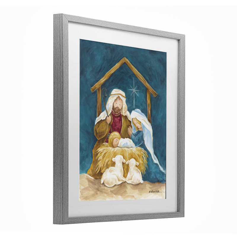 «Comforting Nativité», reproduction d'art sous verre encadrée par Diane Kater, H 16 po x l 13 po, Cadre de ferme gris