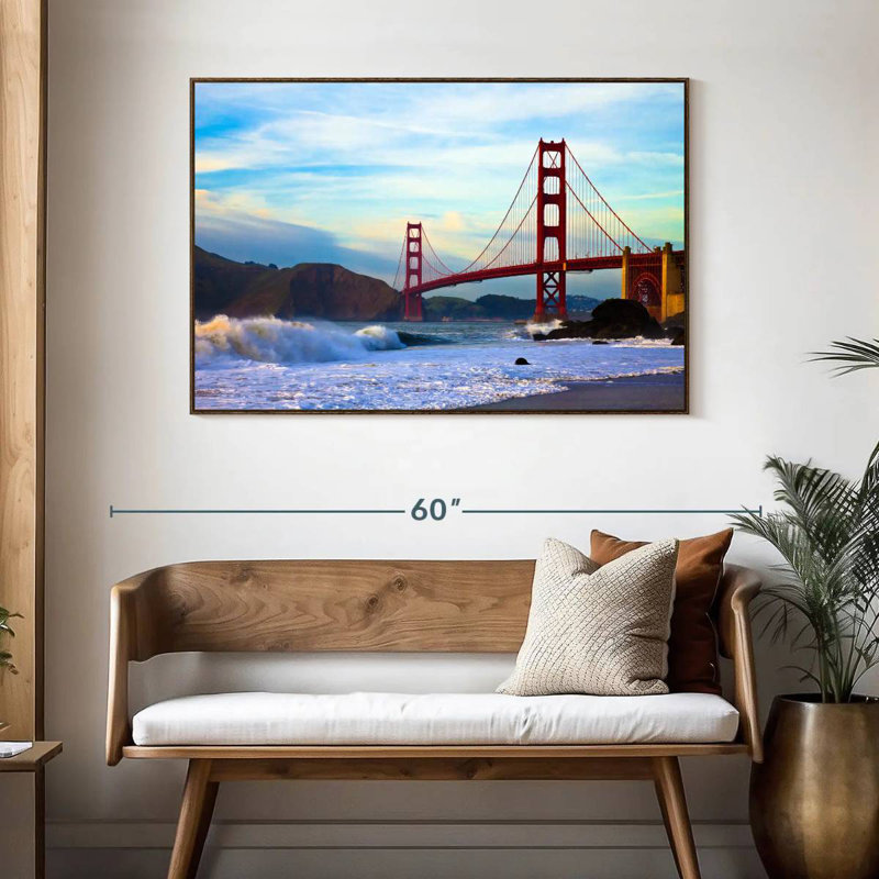 Golden Gate Bridge, San Francisco, 46 po x 31 po, Cadre flottant noyer