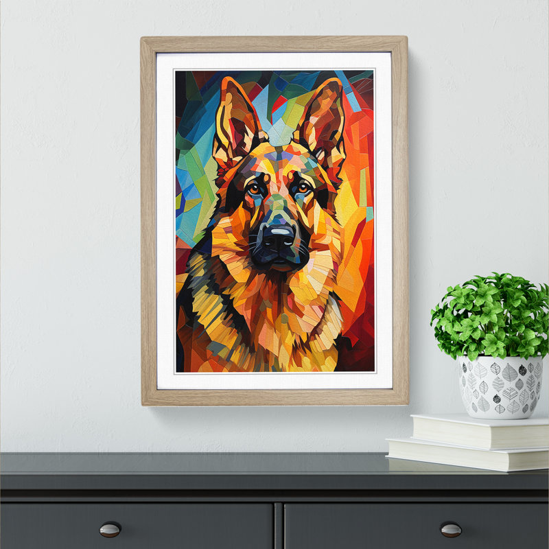 German Shepherd Orphism No.2 - Framed Print, Oak Framed, 34cm H x 25cm W