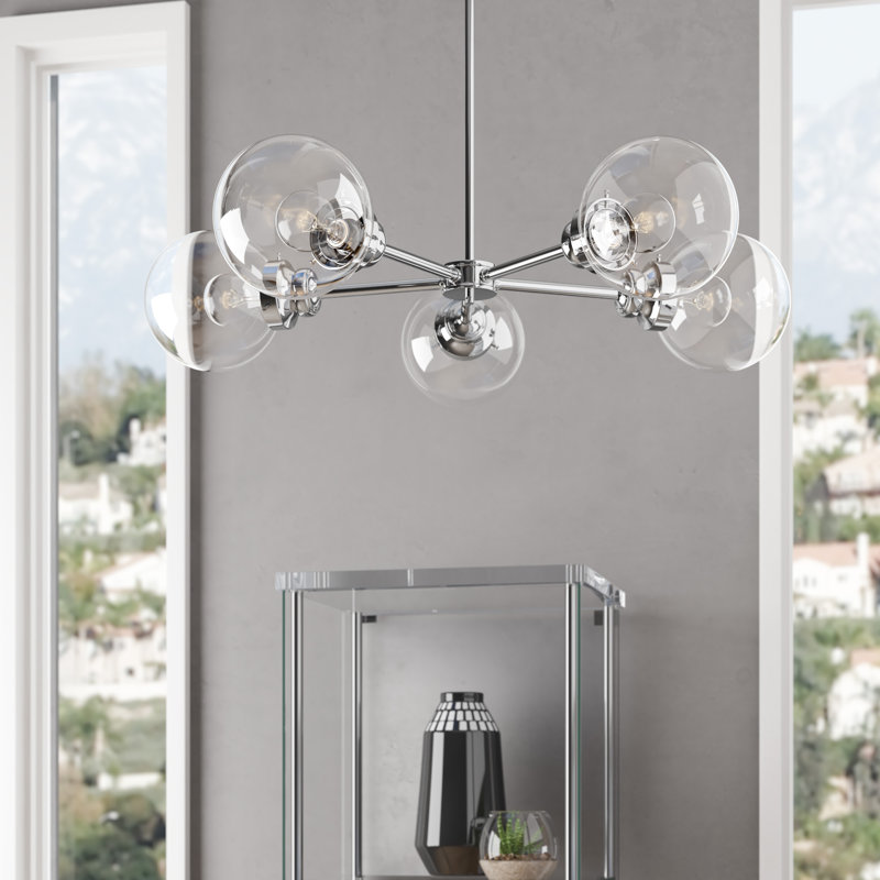 Lustre sphère 5 lumières spoutnik Rabehi, Laiton
