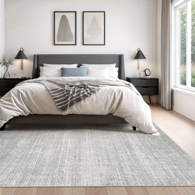 Tapis lavable à rayures rétro antidérapant (gris), Gray, Rectangle 7' x 9'