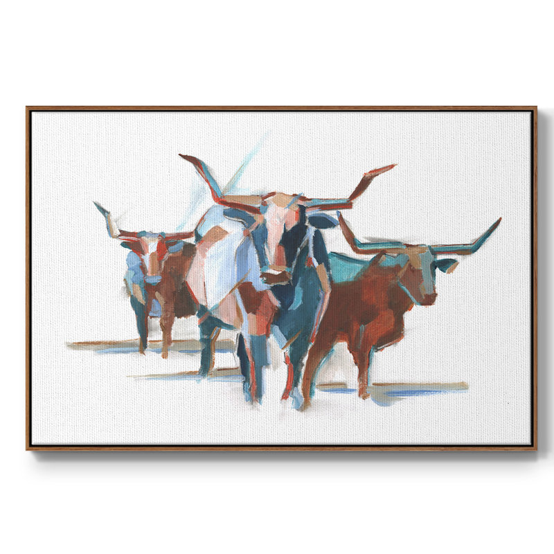 " Modern Longhorns I ", 27" H x 41" W x 2" D, Walnut