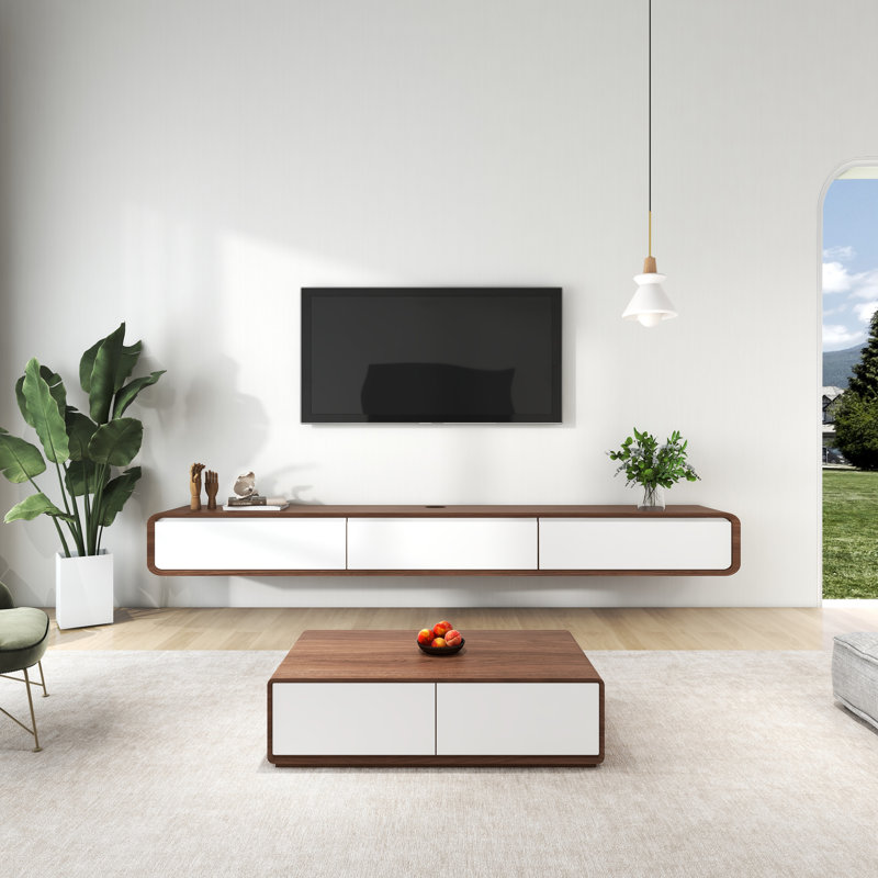 Armoire flottante, meuble télé mural, centre de divertissement avec 3 tiroirs, console multimédia en bois, entièrement assemblée