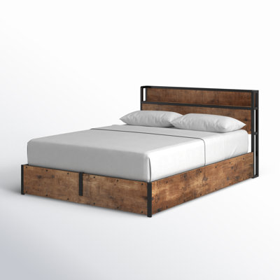 Tryston Lift Up Storage Queen Bed Frame & Charging Station, Rustic Brown
