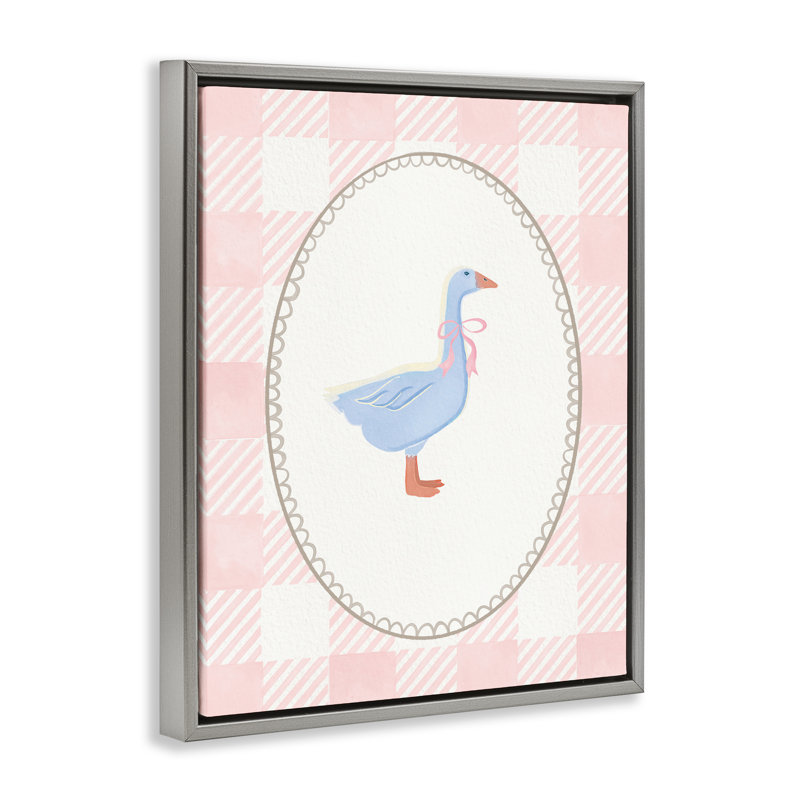 Oie sur cadre flottant écossais rose doux, design par The Paper Curator, H 31 po x l 25 po, Cadre flottant gris lustré