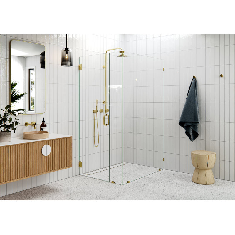 78" H Pivot Frameless Shower Door, Polished Brass