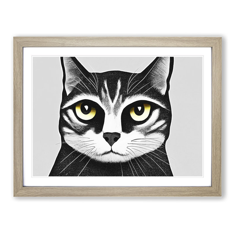 Cat Illustration Vol.5 Abstract - Framed Print, 34cm H x 46cm W x 2cm D, Oak