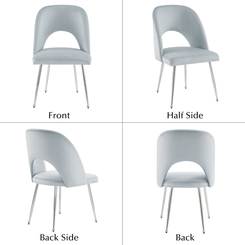 Athanaze 49cm H Velvet Upholstered Metal Side Chair in Beige, Blue