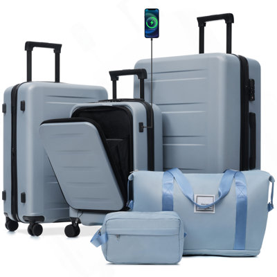 5-Piece Hardside Luggage Set With Front Opening, Expandable Suitcases, USB Port, TSA Locks, And Double Spinner Wheels For Smooth Travel