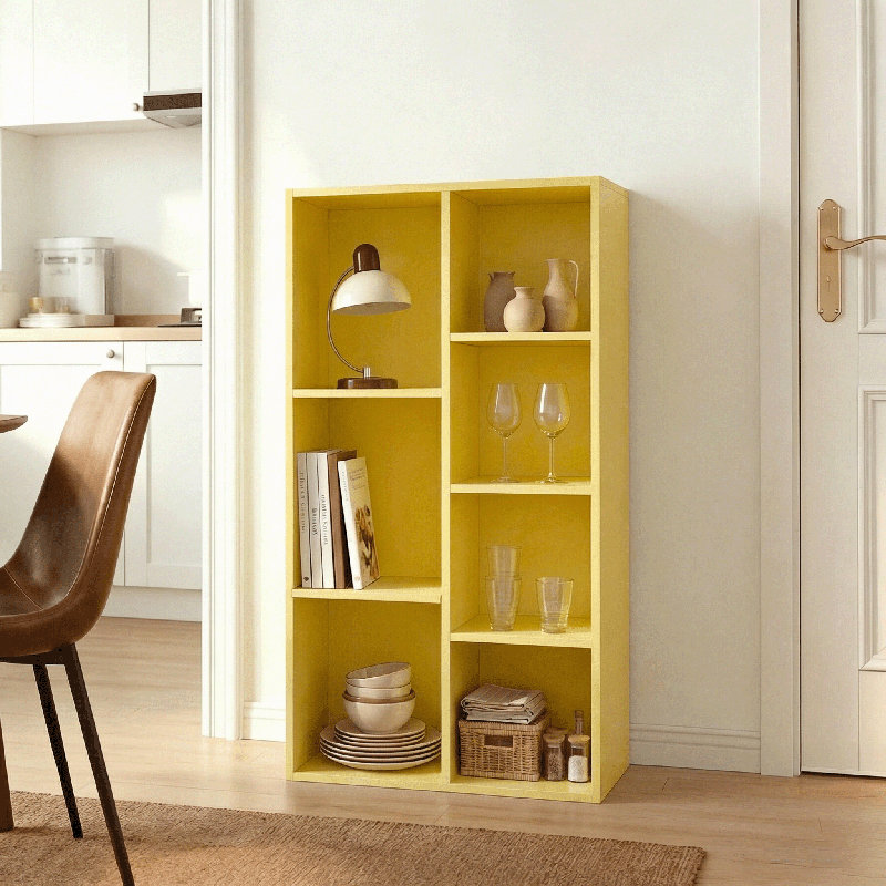 Bomeda 7-Cube Reversible Open Shelf Bookcase, Storage Organizer, Yellow, Yellow