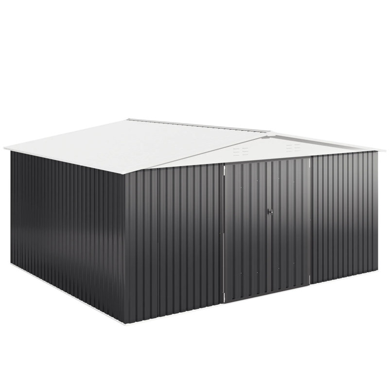VIWAT Galvanized Steel Outdoor Storage Shed with Lockable Doors and Vents, 14x12 FT