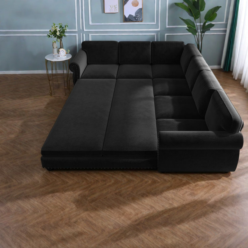 Canapé-lit d'angle convertible, chenille noire, salon moderne, Black