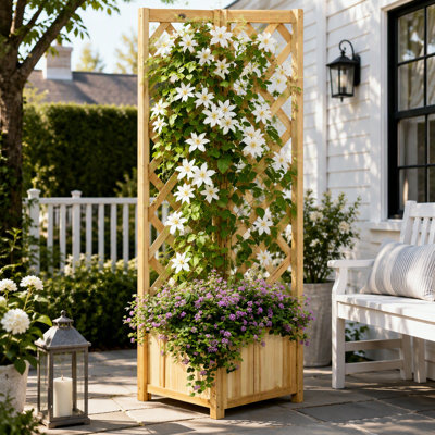 Wooden Raised Garden Bed with Dual Trellis for Climbing Plants and Efficient Corner Space Utilization