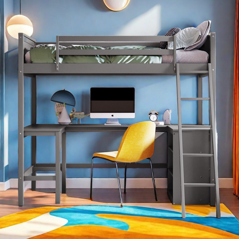 Lit mezzanine simple Kahlif Kids, Gris