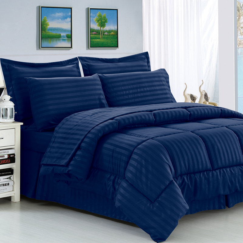 Ensemble d'édredon réversible en microfibre 8 pièces , Bleu marine, Très grand/très grand californien Édredon très