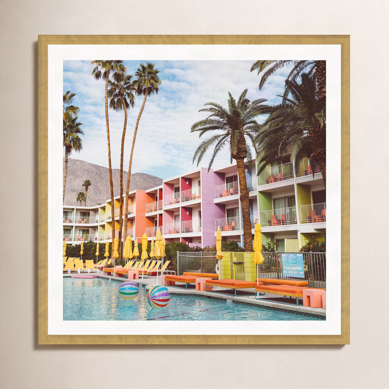 Tulle "Palm Springs Pool Day VII" Print, 36" H x 36" W x 0.75" D, Natural Single Picture Framed, Yes