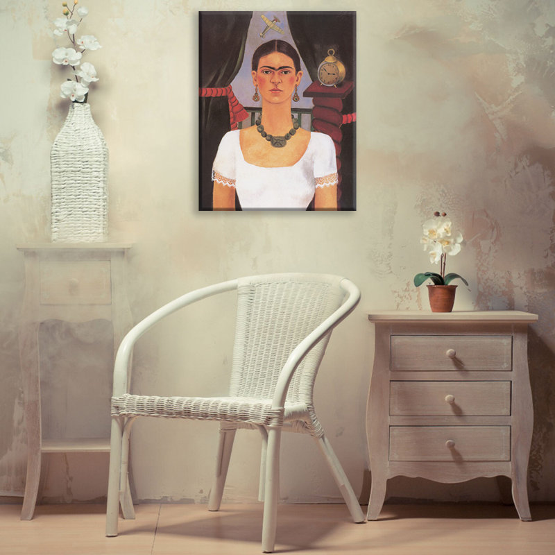 «Self Portrait, Time Flies» par Frida Kahlo, toile tendue avec châssis, H 24 po x l 17 po