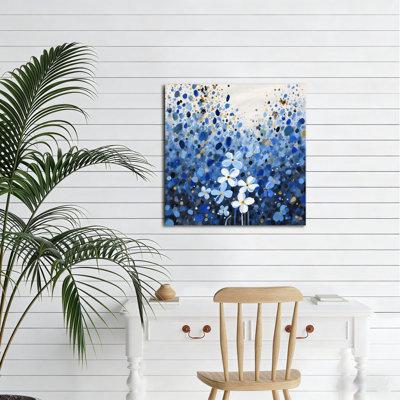 Blue Floral Splatter Abstract, Unframed Wall Art, 16X16