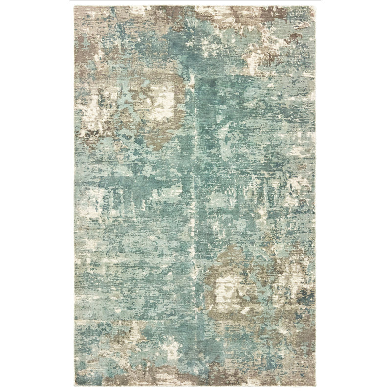 Tapis bleu / gris à motif abstrait tissé à la main Kirkpatrick, Rectangle 6 pi x 9 pi