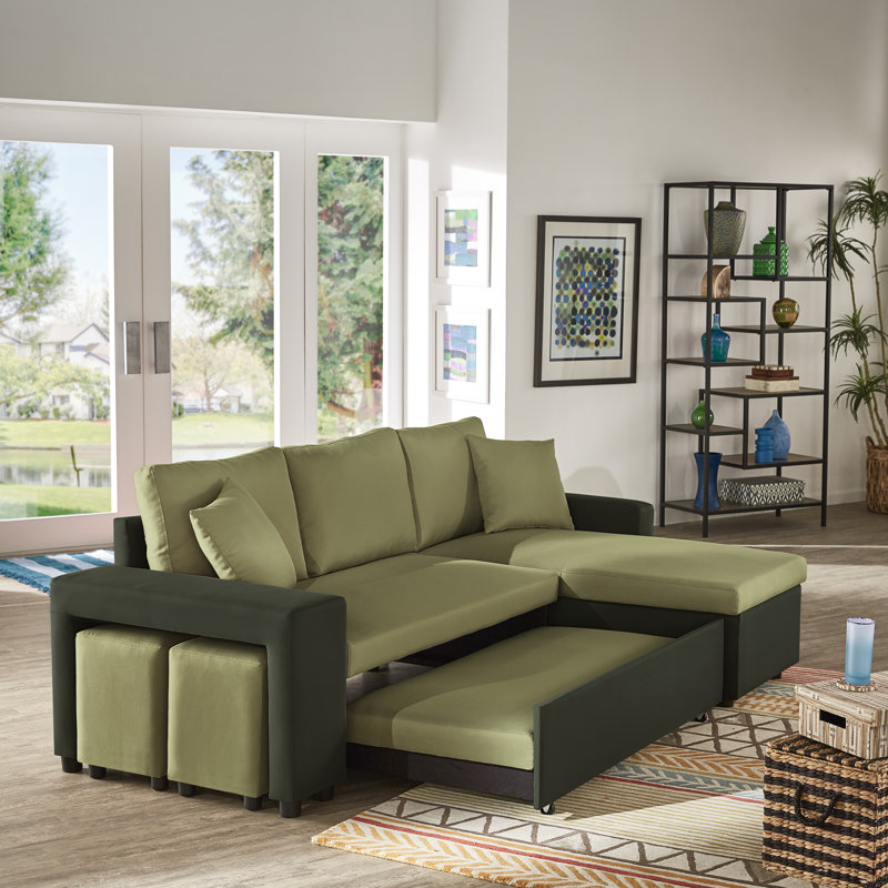 Dovie Upholstered L-Shaped Sectional Reversible, Dark and Light Green