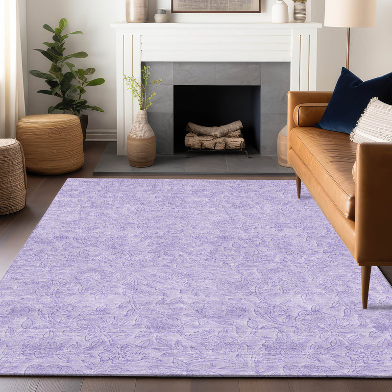 Tapis lilas Prisco lavable à la machine de qualité supérieure, Rectangle 5 pi x 7 pi 6 po