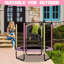Petit trampoline 55 po pour enfants, trampoline d'intérieur pour tout-petits 4,6 pi avec enceinte de sécurité et panier de basketball-111977348