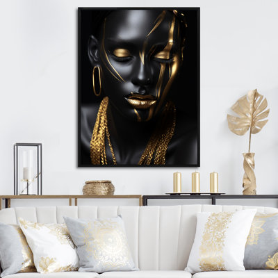 Black And Gold Feminine Essence Portrait 1 - Woman Portrait Wall Art