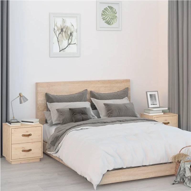 40cm W Solid Wood Bedside Table, Grey, Set of 2