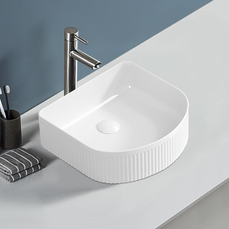Lavabo de salle de bain vasque en U blanc en céramique 15,75 po Topcraft