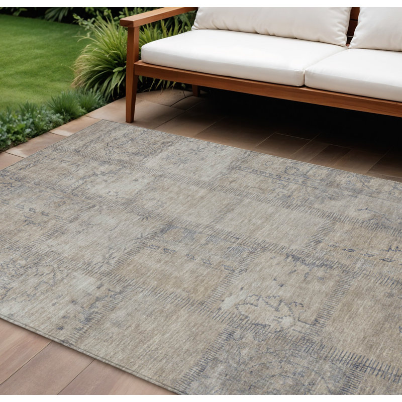 Tapis intérieur / extérieur lavable 8 pi x 10 pi beige taupe et brun