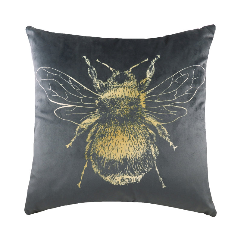 Rudolf Gold Bee Square Scatter Cushion, Feathers, Grey