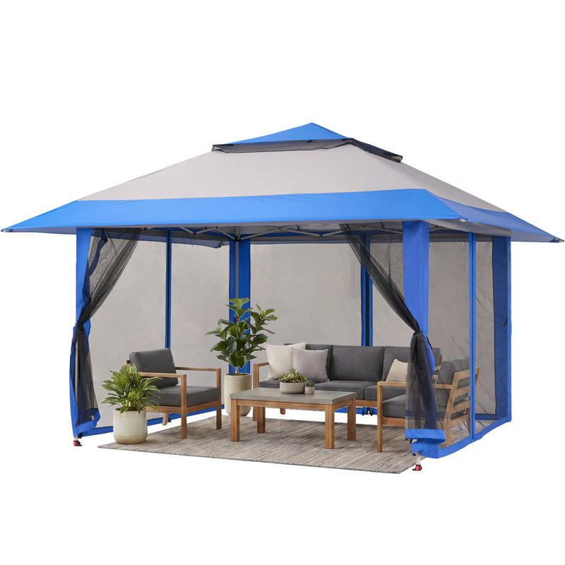 13 Ft. W x 13 Ft. D Outdoor Gazebo for Backyard & Patio Lawn with Netting Blue, 13' W x 13' D, Blue