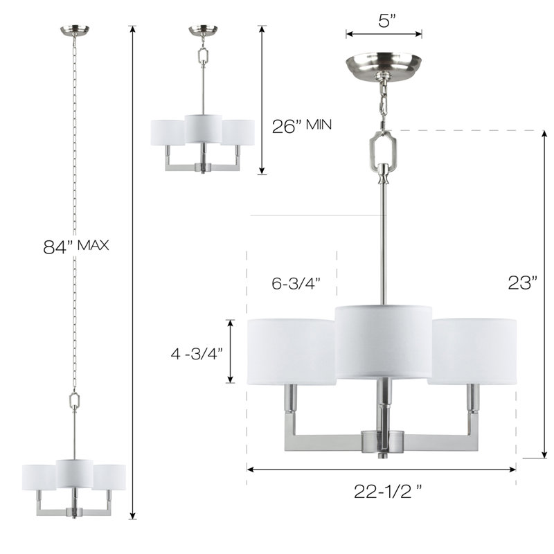 Lustre classique/traditionnel ombré 3 lumières Jerrod, Nickel brossé