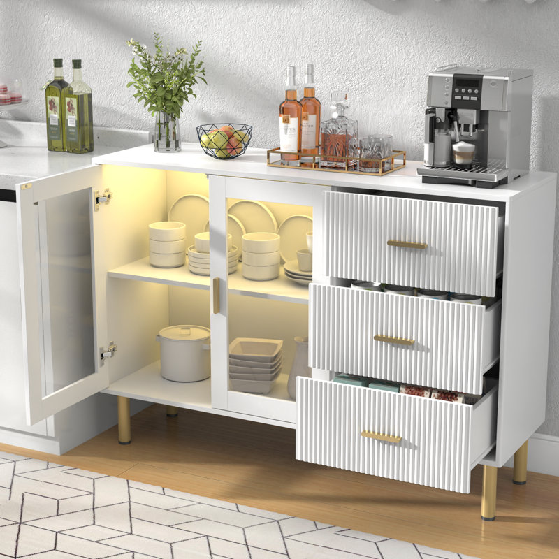 Bar à vin 47,24 po avec lumière DEL Fazila, Blanc
