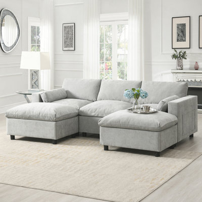 Canapé modulaire en chenille 86,5 "avec poches de rangement, ensemble de canapé en U à 5 places avec coussins, combinaison libre, canapé Cloud moderne avec 2 repose-pieds mobiles pour le salon, appartement