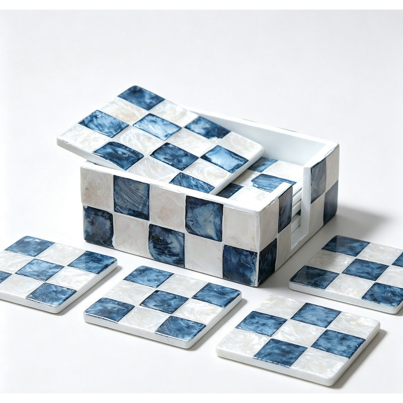 Ensemble de 6 sous-verres carrés 4 pièces avec base de rangement 4-iM-BD01nch