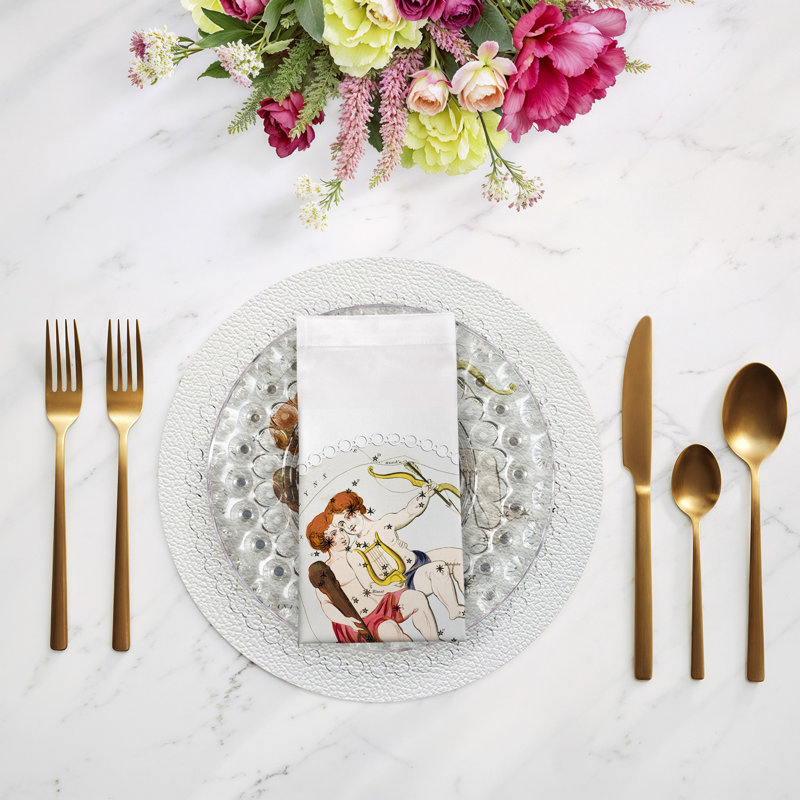 Zodiac Gemini Cotton Sateen Dinner Napkins, White